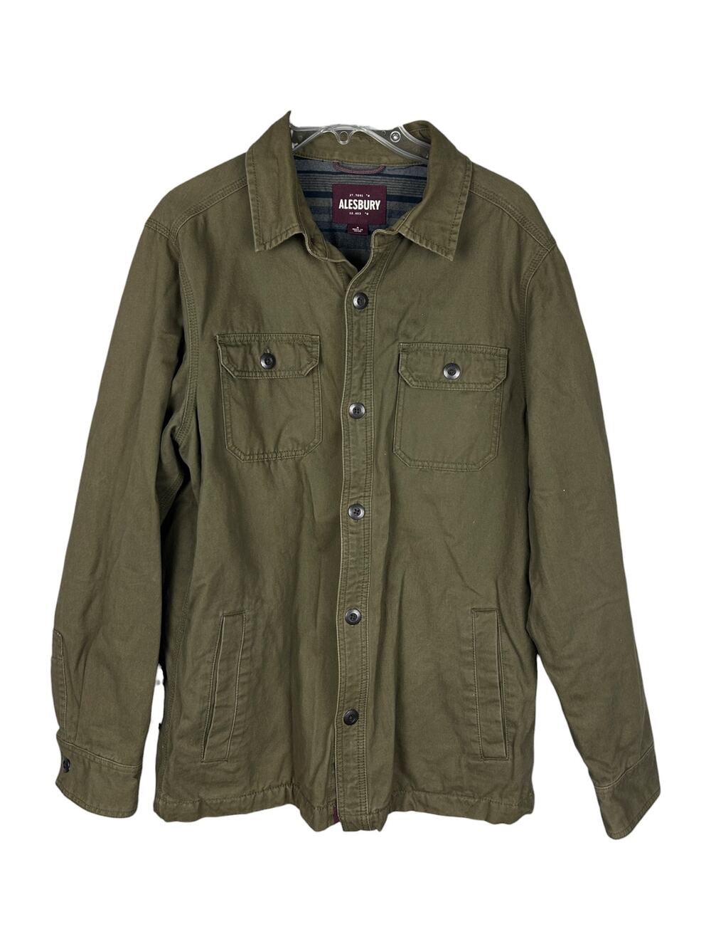 Alexbury Mens Stichfix Green Military Button Front Army Green Shirt Jacket M